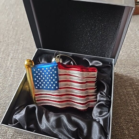 Valerie Parr Hill Glass Ornament American Flag Patriotic Christmas USA July 4th - Picture 1 of 8